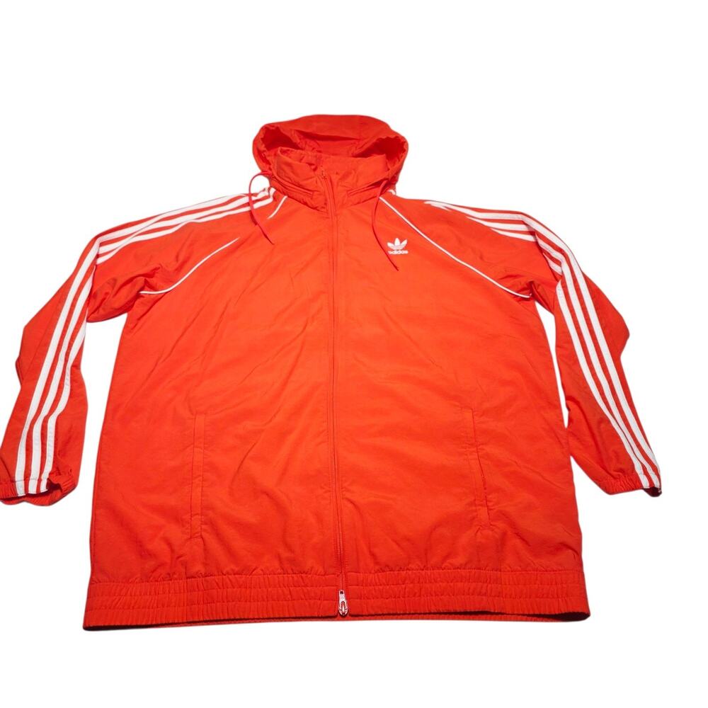 Adidas 3 Stripes SST Windbreaker Hooded Jacket Men’s XL Orange Packable Hood